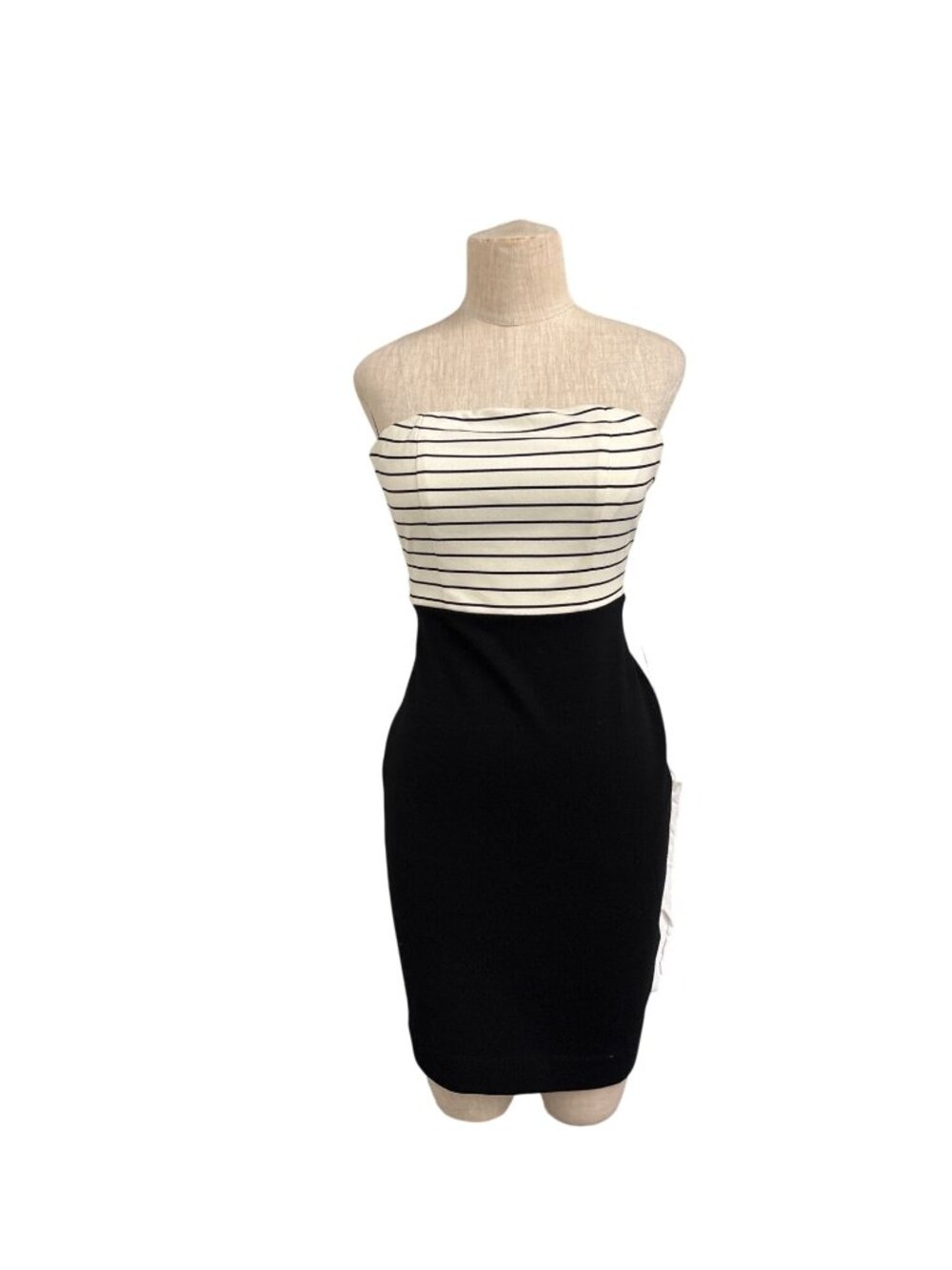The Limited Striped Strapless Black White Bodycon Mini Dress With Back Zipper